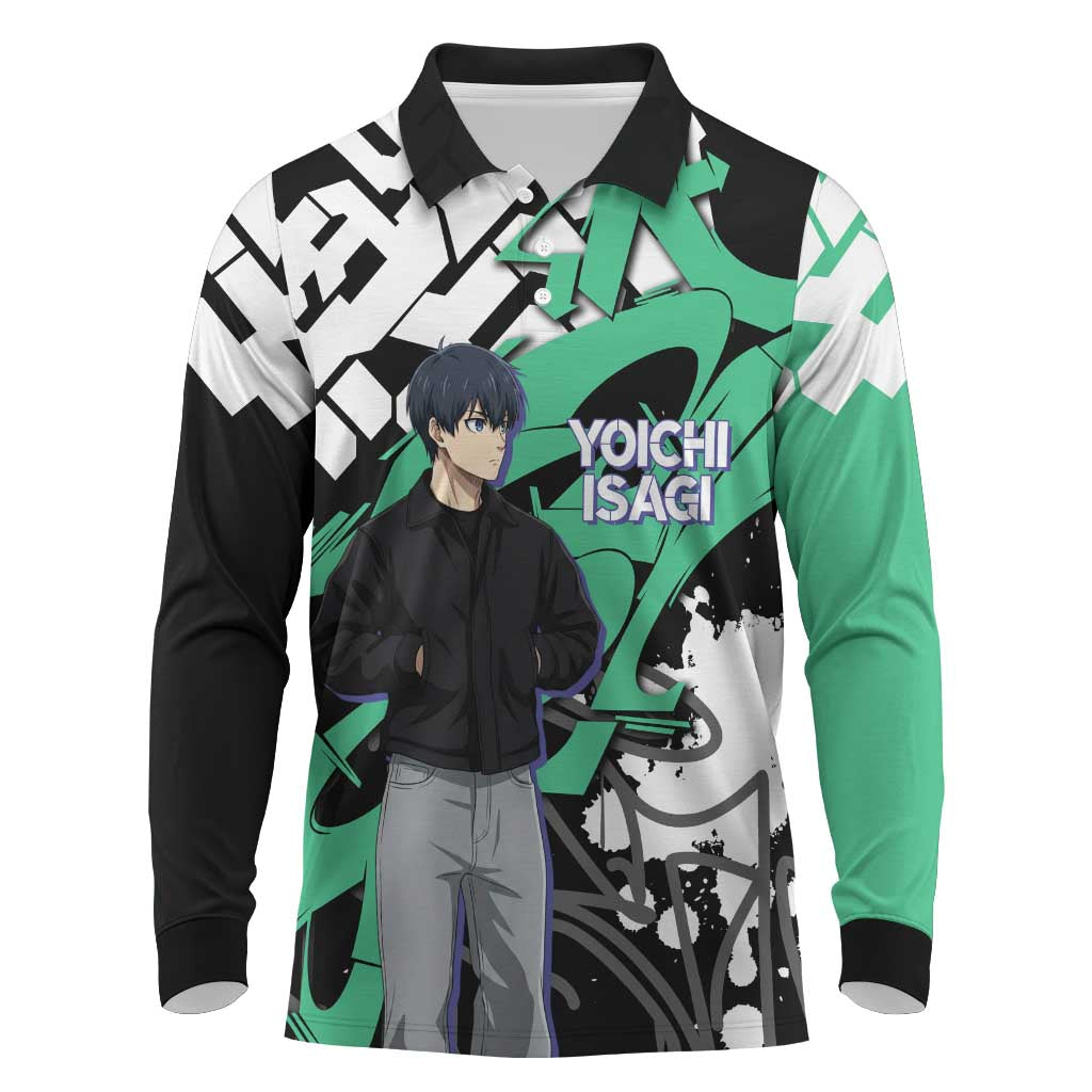 Yoichi Isagi Blue Lock Long Sleeve Polo Shirt Green Graffiti Anime Aesthetic