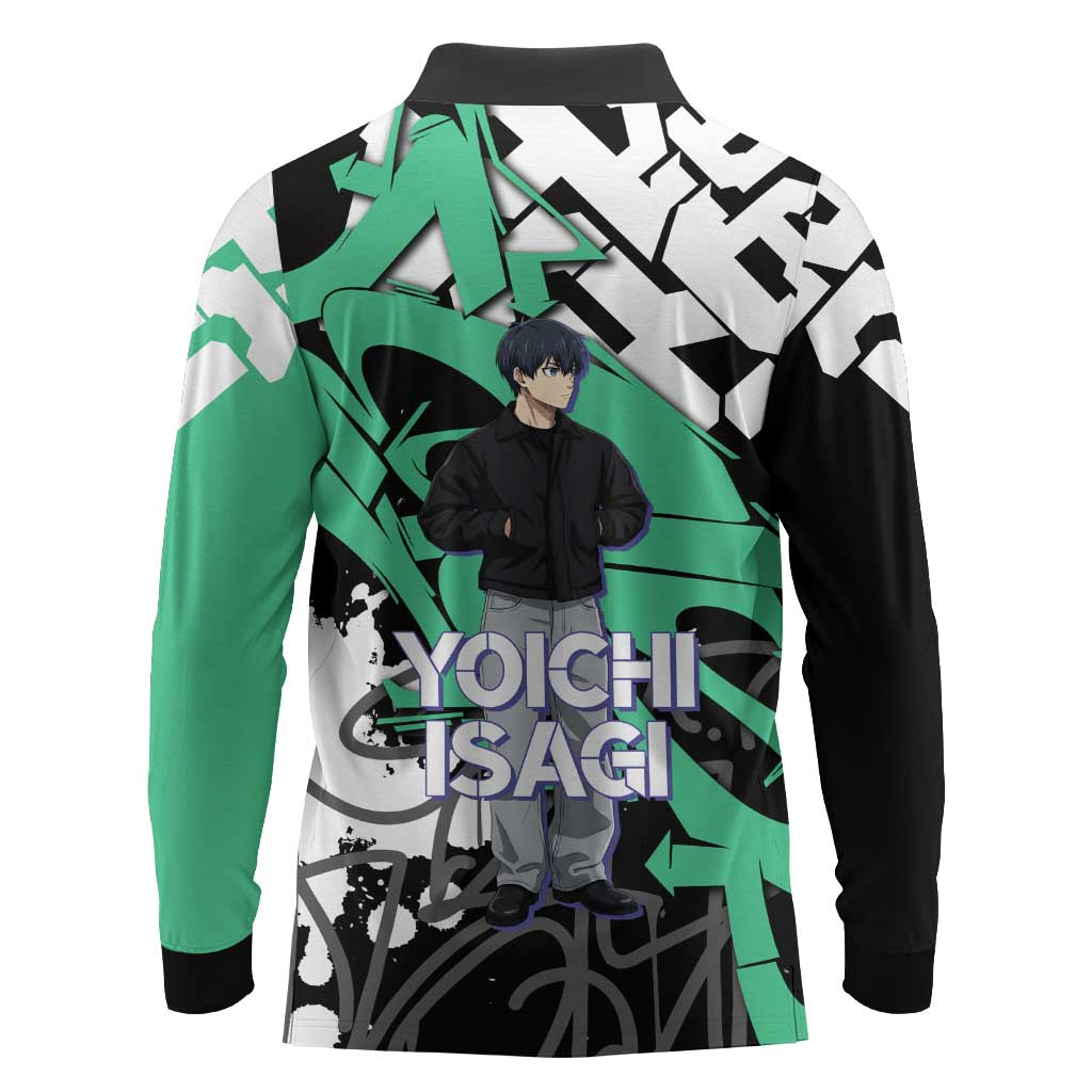 Yoichi Isagi Blue Lock Long Sleeve Polo Shirt Green Graffiti Anime Aesthetic