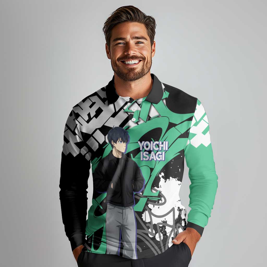 Yoichi Isagi Blue Lock Long Sleeve Polo Shirt Green Graffiti Anime Aesthetic