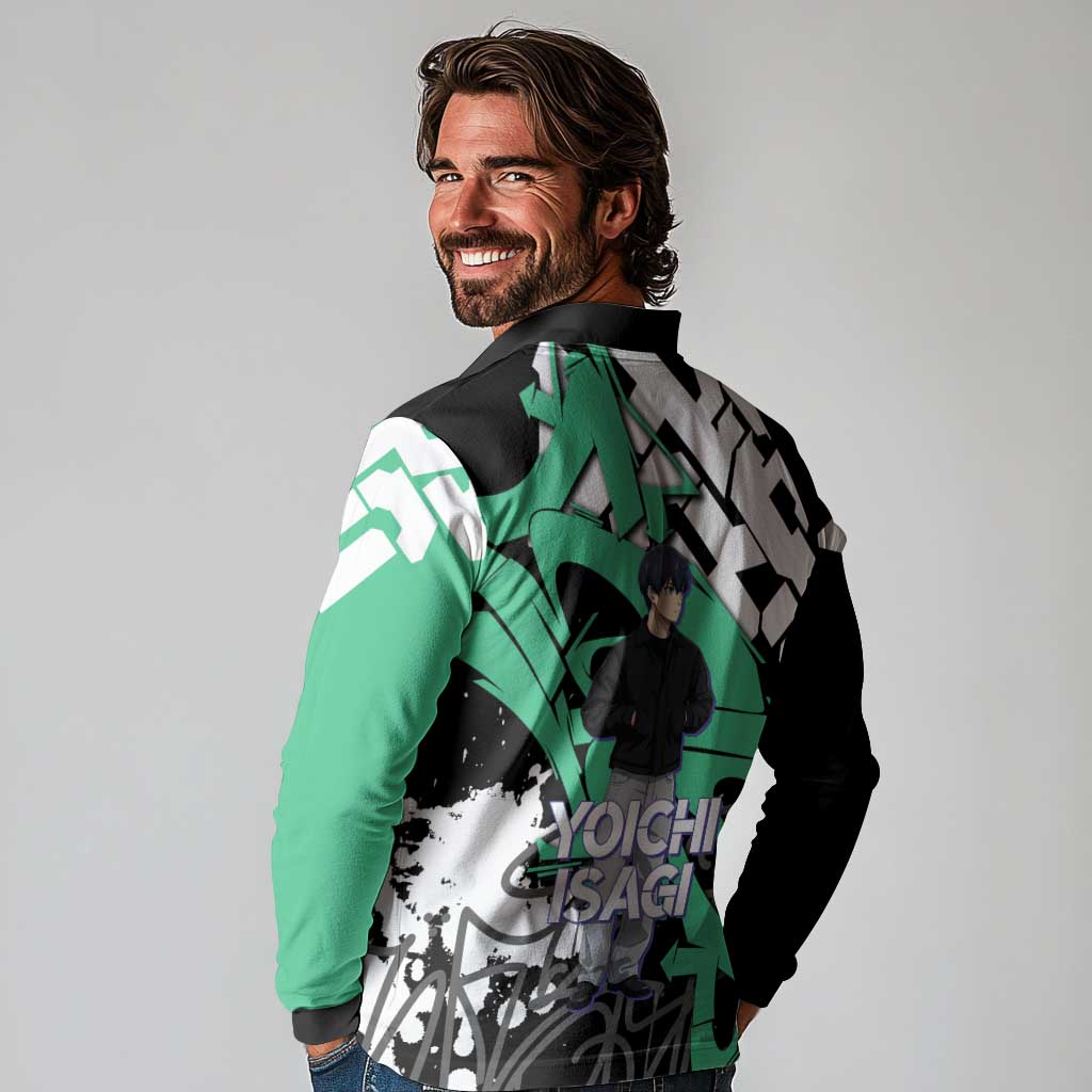 Yoichi Isagi Blue Lock Long Sleeve Polo Shirt Green Graffiti Anime Aesthetic