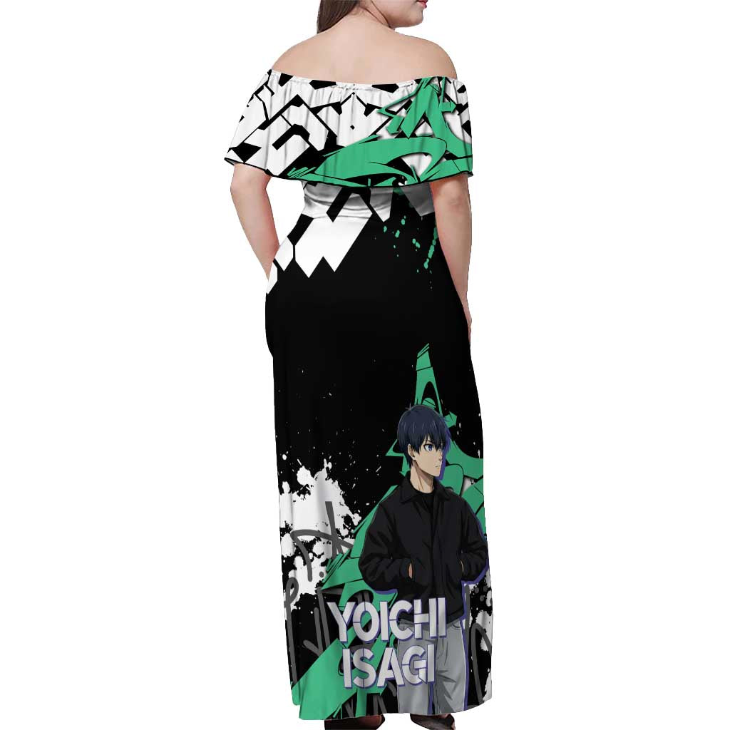 Yoichi Isagi Blue Lock Off Shoulder Maxi Dress Green Graffiti Anime Aesthetic