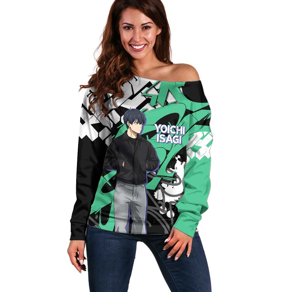 Yoichi Isagi Blue Lock Off Shoulder Sweater Green Graffiti Anime Aesthetic