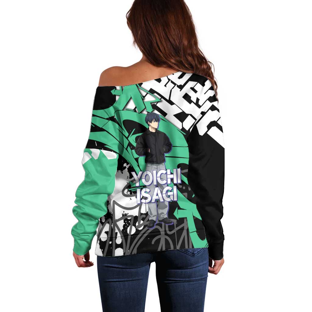 Yoichi Isagi Blue Lock Off Shoulder Sweater Green Graffiti Anime Aesthetic