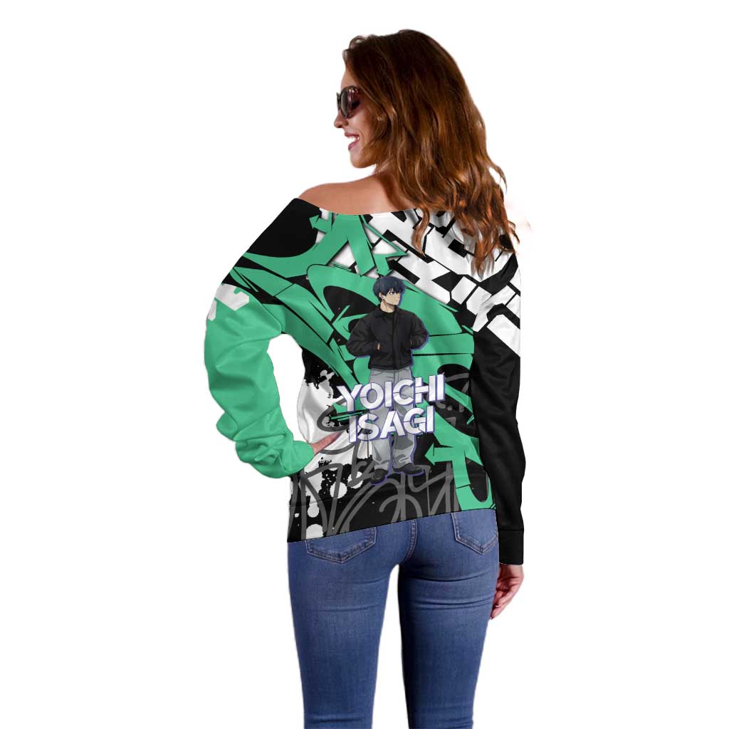 Yoichi Isagi Blue Lock Off Shoulder Sweater Green Graffiti Anime Aesthetic
