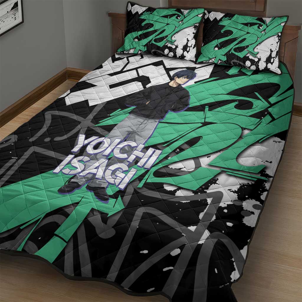 Yoichi Isagi Blue Lock Quilt Bed Set Green Graffiti Anime Aesthetic