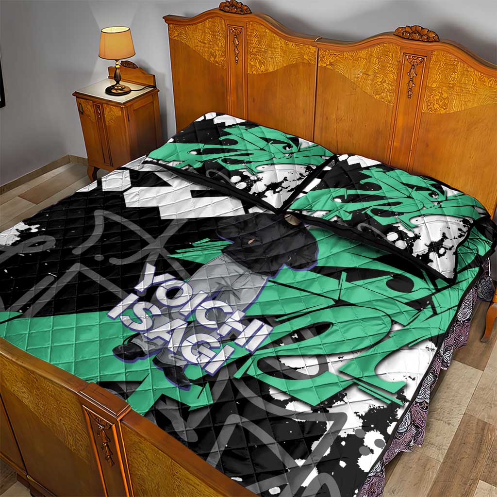 Yoichi Isagi Blue Lock Quilt Bed Set Green Graffiti Anime Aesthetic