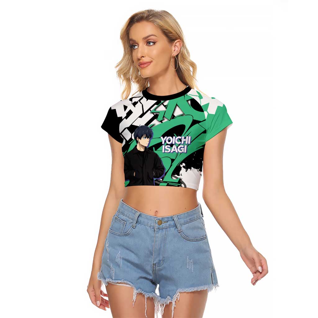 Yoichi Isagi Blue Lock Raglan Cropped T Shirt Green Graffiti Anime Aesthetic