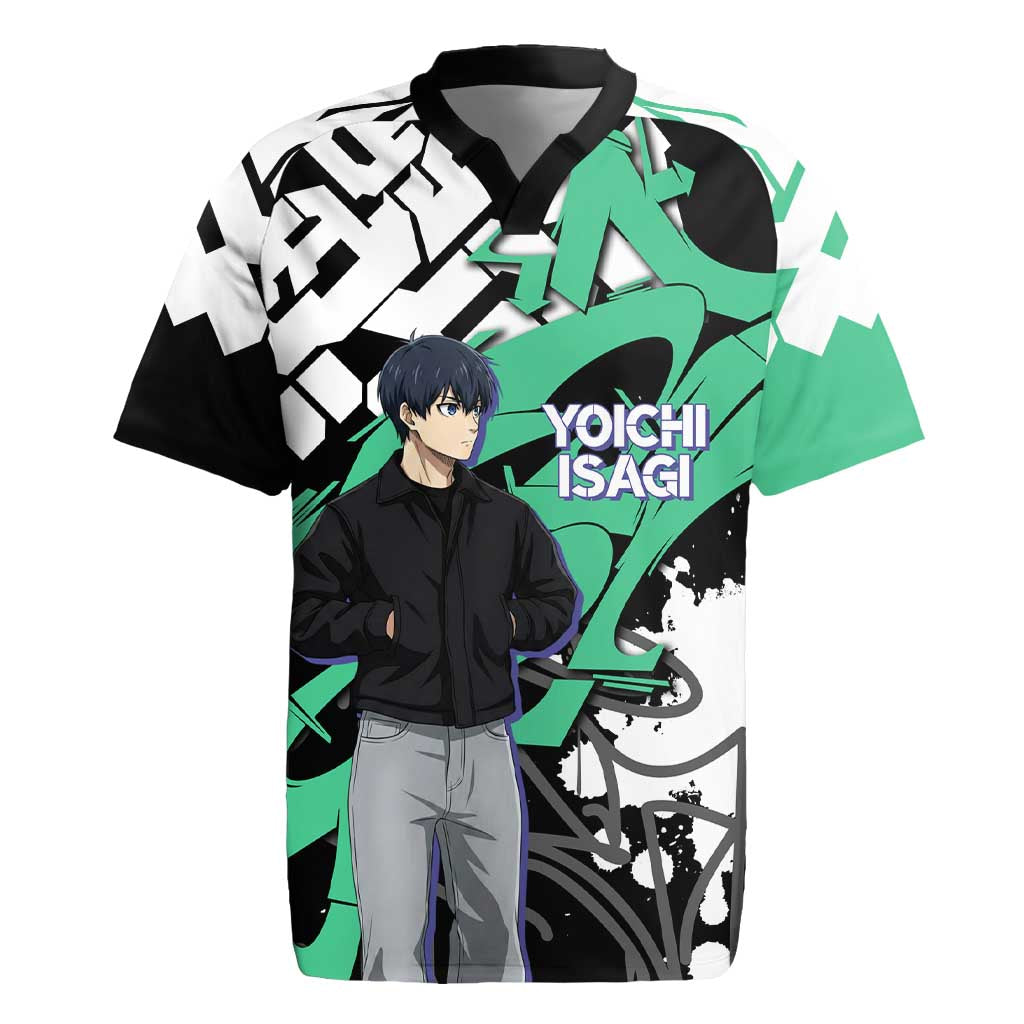 Yoichi Isagi Blue Lock Rugby Jersey Green Graffiti Anime Aesthetic