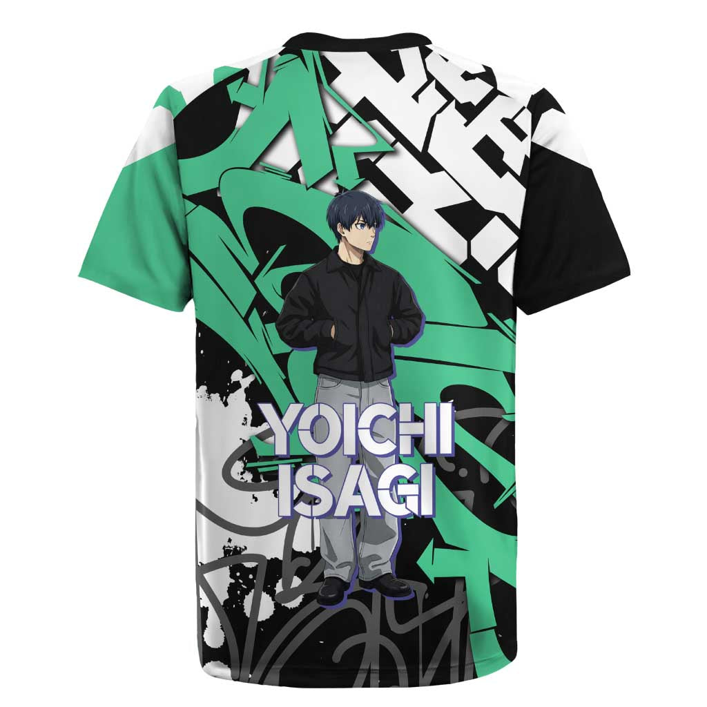 Yoichi Isagi Blue Lock Rugby Jersey Green Graffiti Anime Aesthetic