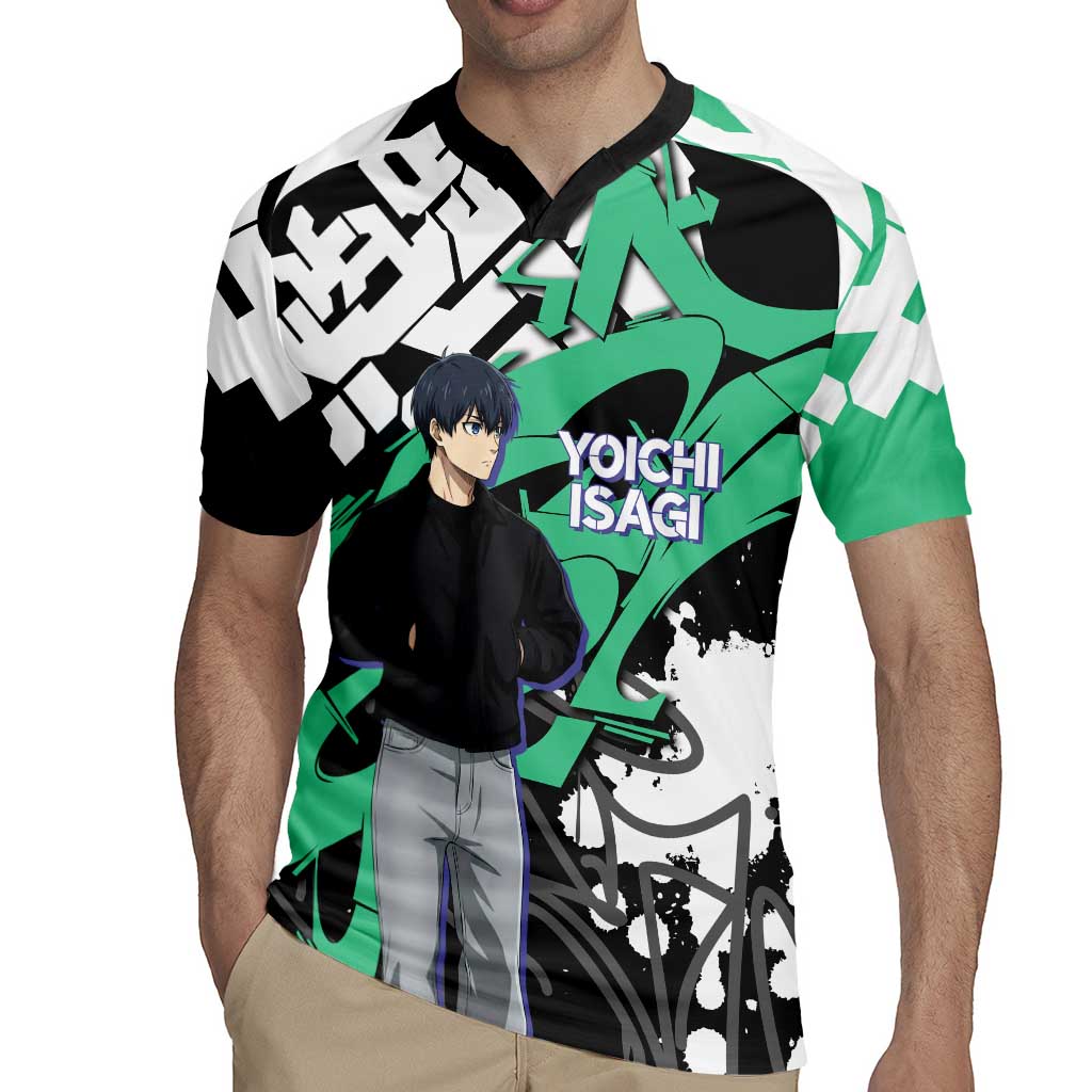 Yoichi Isagi Blue Lock Rugby Jersey Green Graffiti Anime Aesthetic