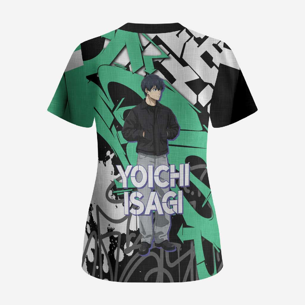 Yoichi Isagi Blue Lock Scrub Top Green Graffiti Anime Aesthetic