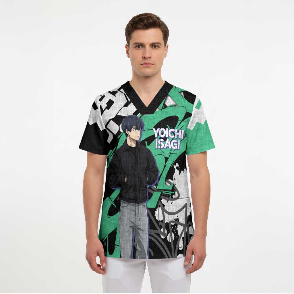 Yoichi Isagi Blue Lock Scrub Top Green Graffiti Anime Aesthetic