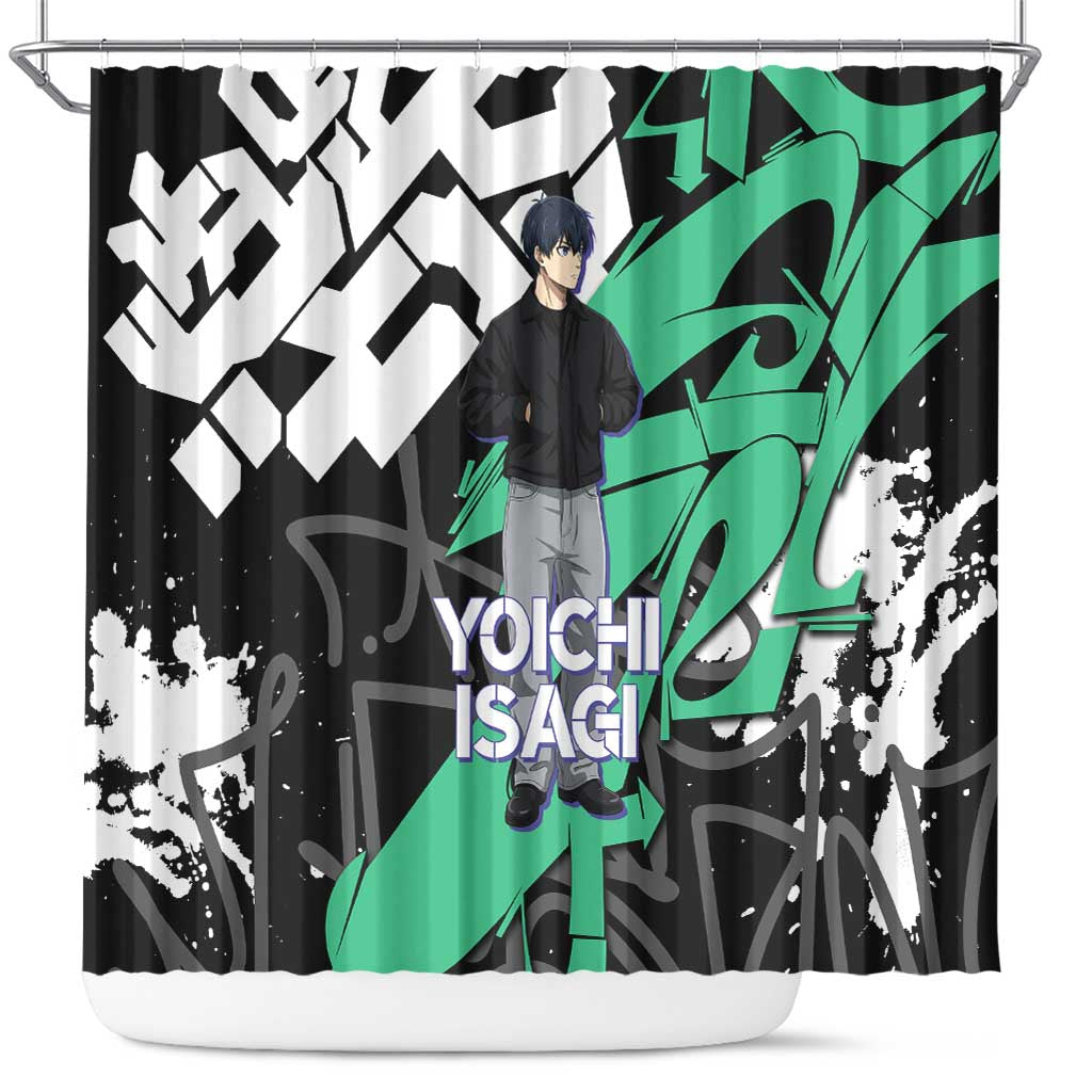 Yoichi Isagi Blue Lock Shower Curtain Green Graffiti Anime Aesthetic