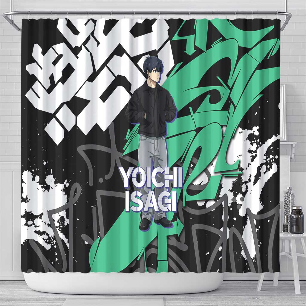 Yoichi Isagi Blue Lock Shower Curtain Green Graffiti Anime Aesthetic