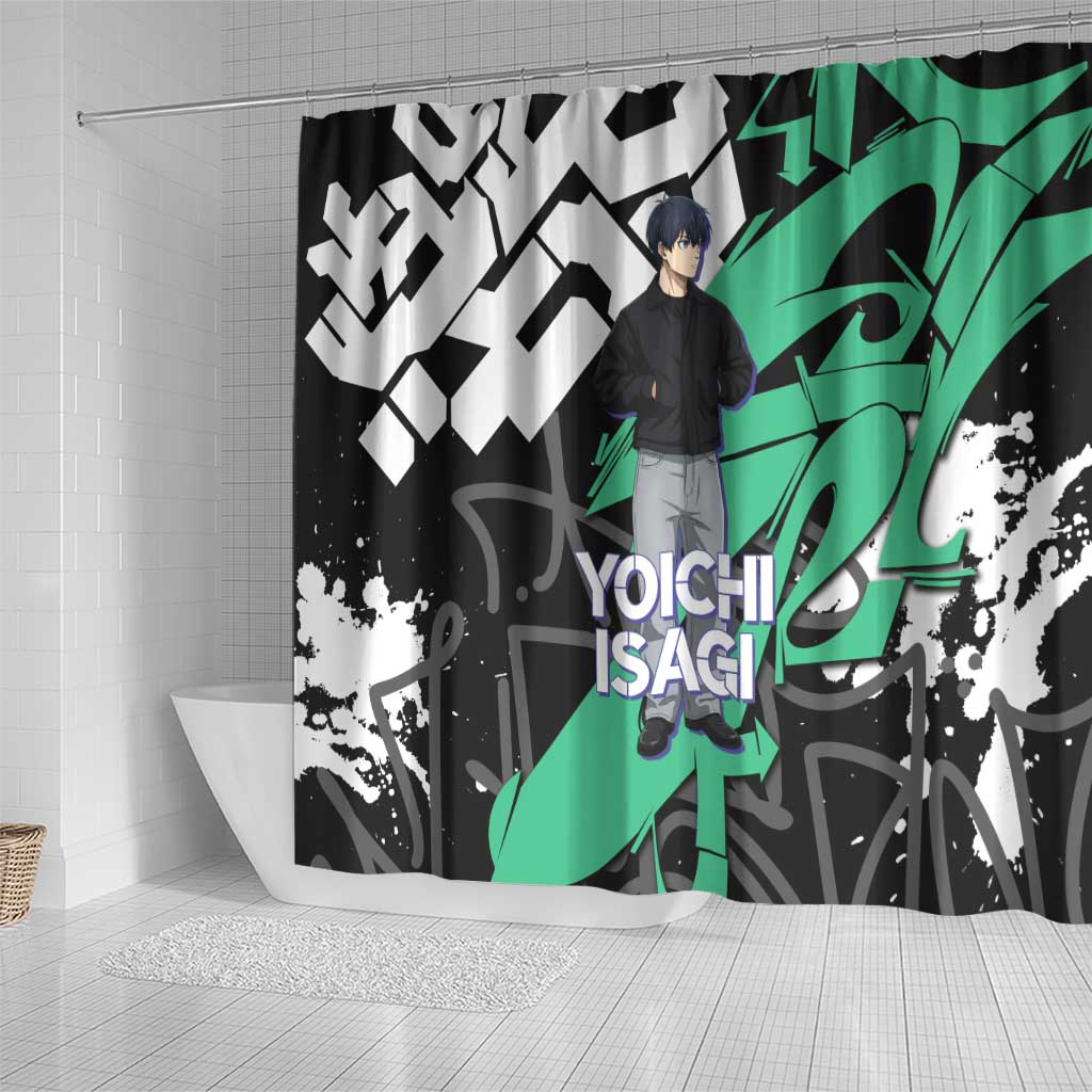 Yoichi Isagi Blue Lock Shower Curtain Green Graffiti Anime Aesthetic