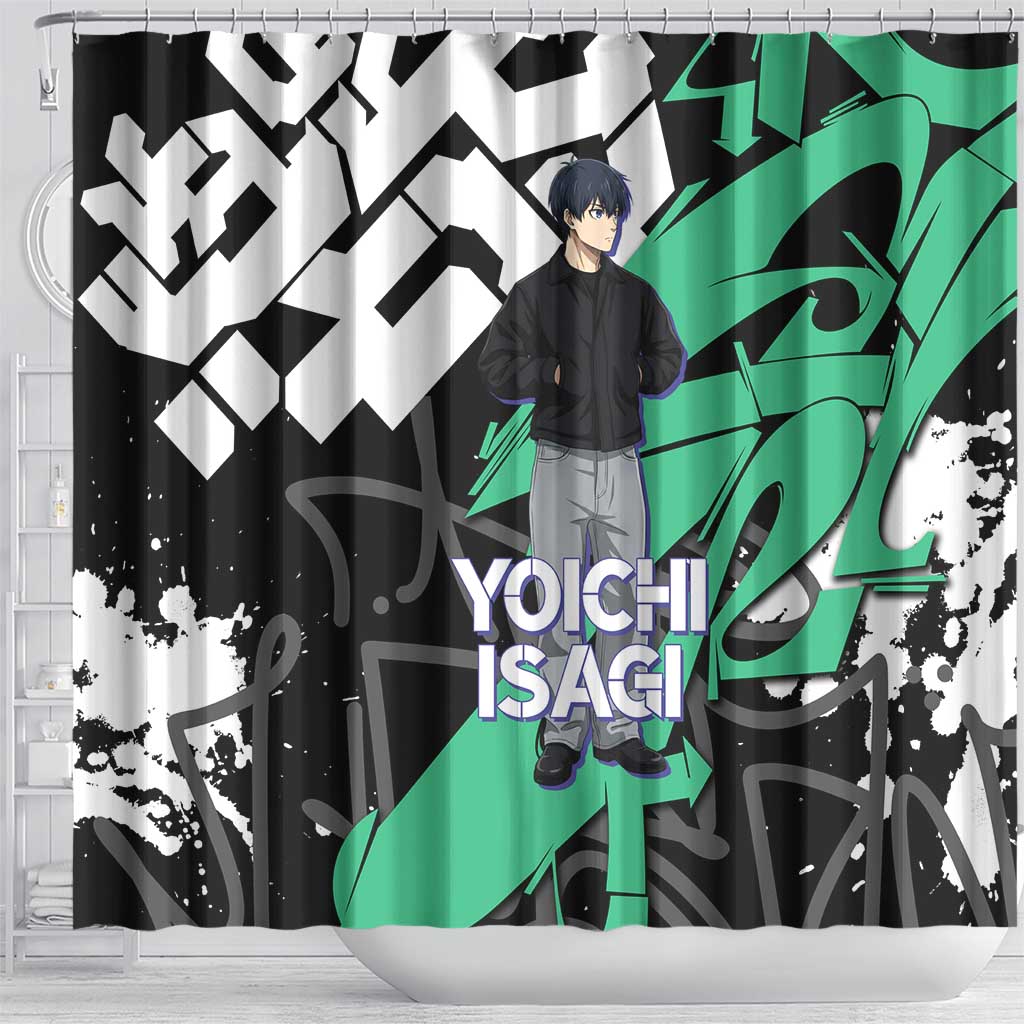 Yoichi Isagi Blue Lock Shower Curtain Green Graffiti Anime Aesthetic