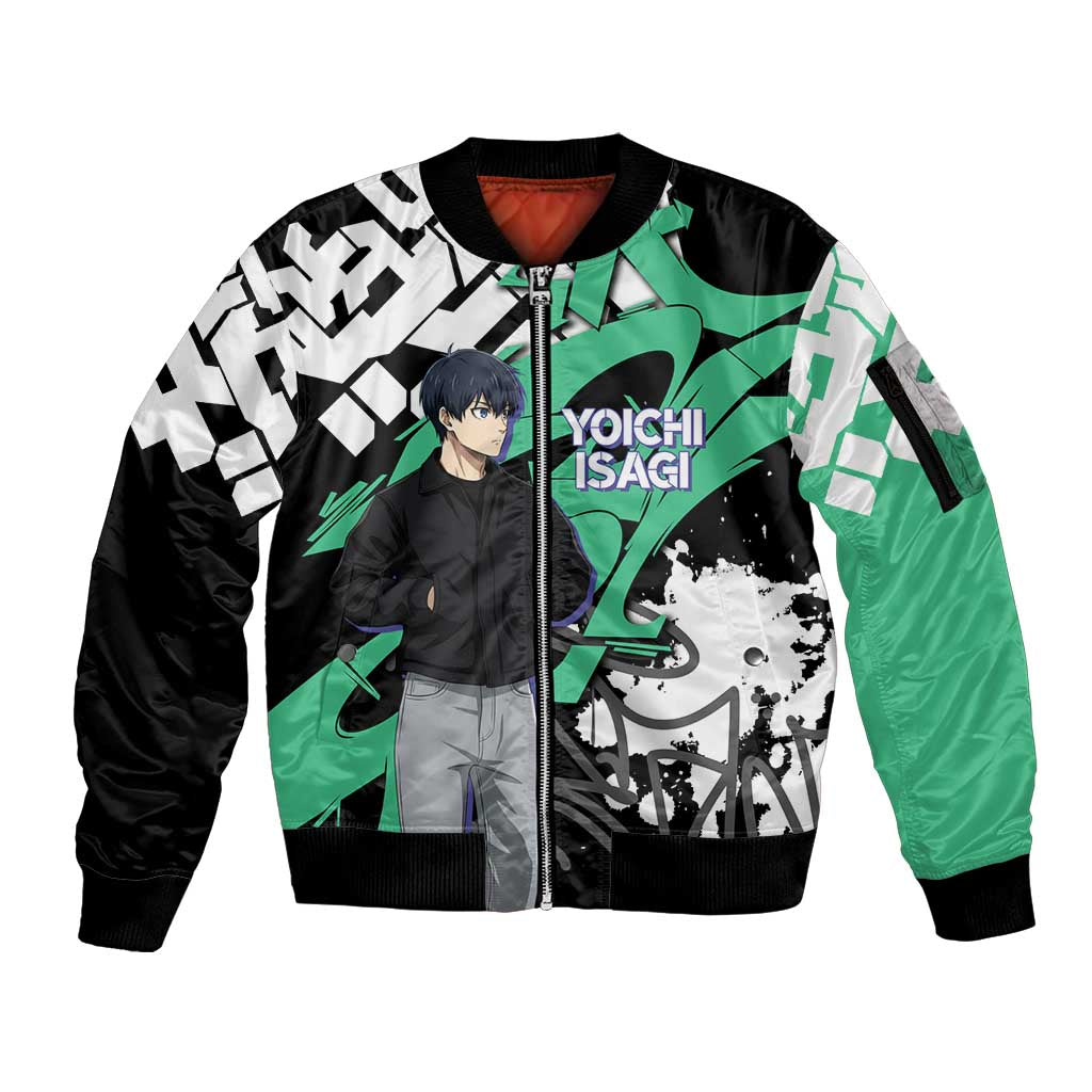 Yoichi Isagi Blue Lock Sleeve Zip Bomber Jacket Green Graffiti Anime Aesthetic