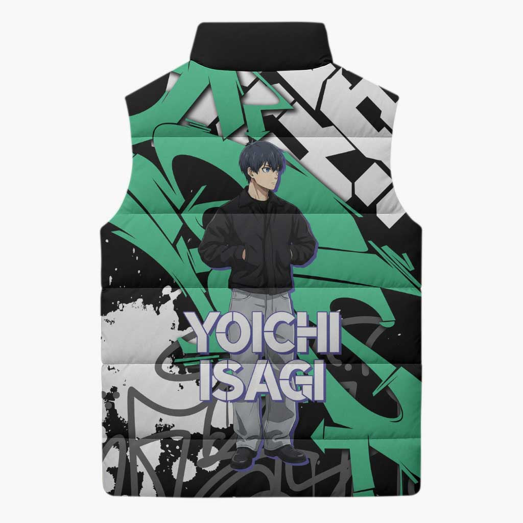 Yoichi Isagi Blue Lock Sleeveless Puffer Jacket Green Graffiti Anime Aesthetic