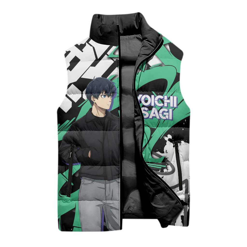 Yoichi Isagi Blue Lock Sleeveless Puffer Jacket Green Graffiti Anime Aesthetic