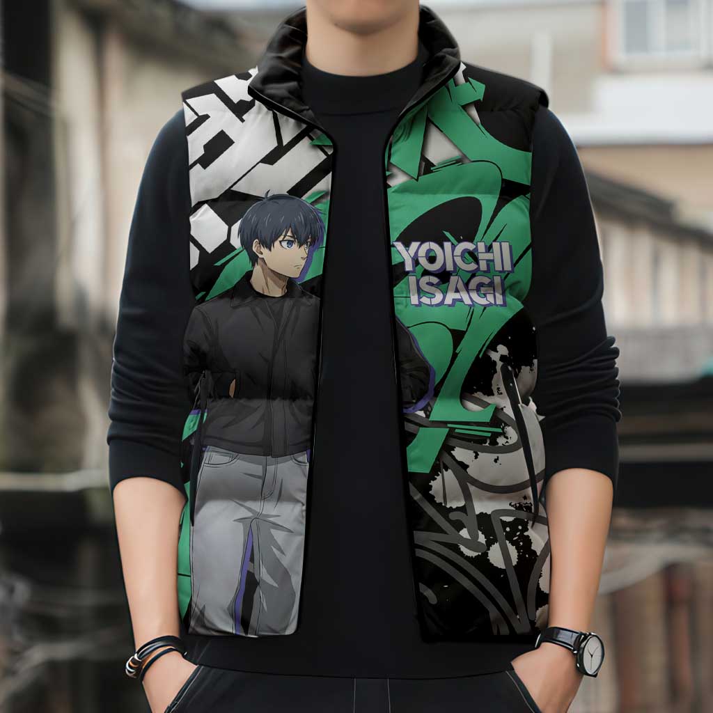 Yoichi Isagi Blue Lock Sleeveless Puffer Jacket Green Graffiti Anime Aesthetic