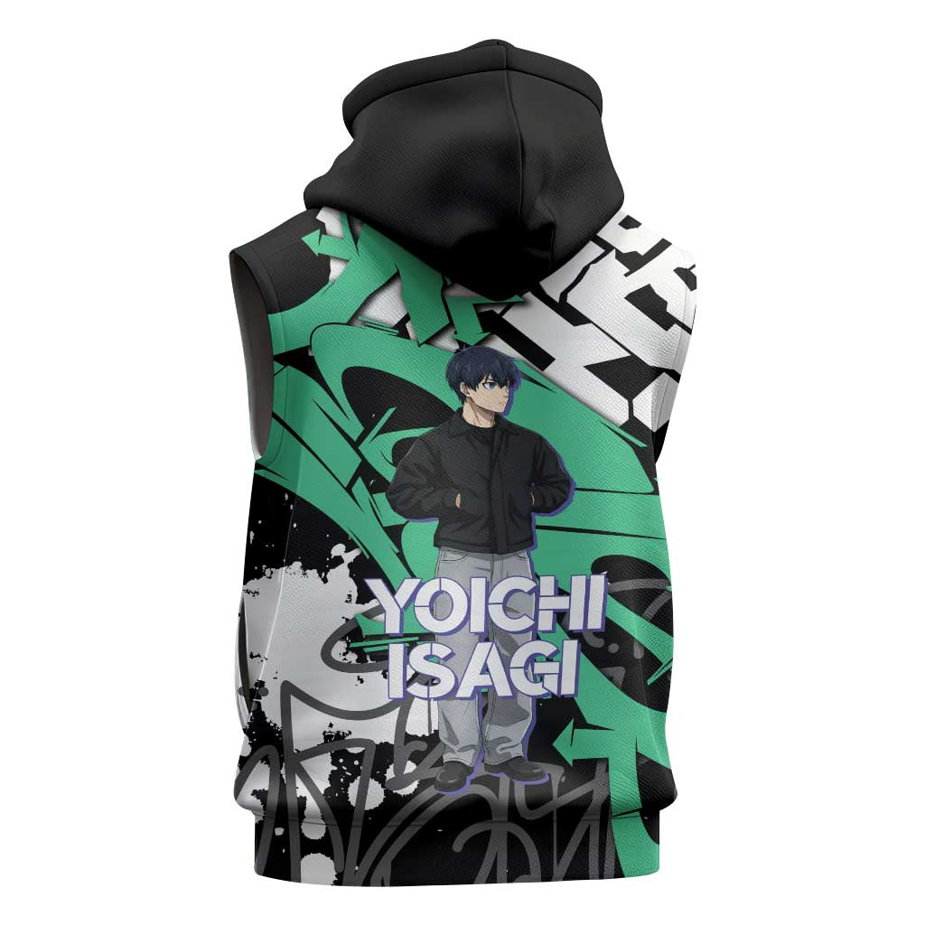 Yoichi Isagi Blue Lock Sleeveless Zip Hoodie Green Graffiti Anime Aesthetic