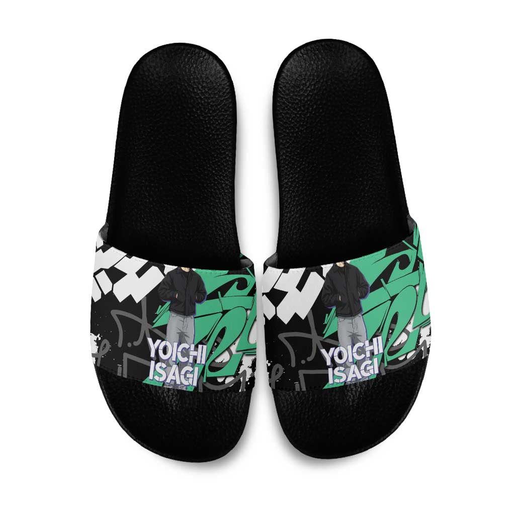 Yoichi Isagi Blue Lock Slide Sandals Green Graffiti Anime Aesthetic