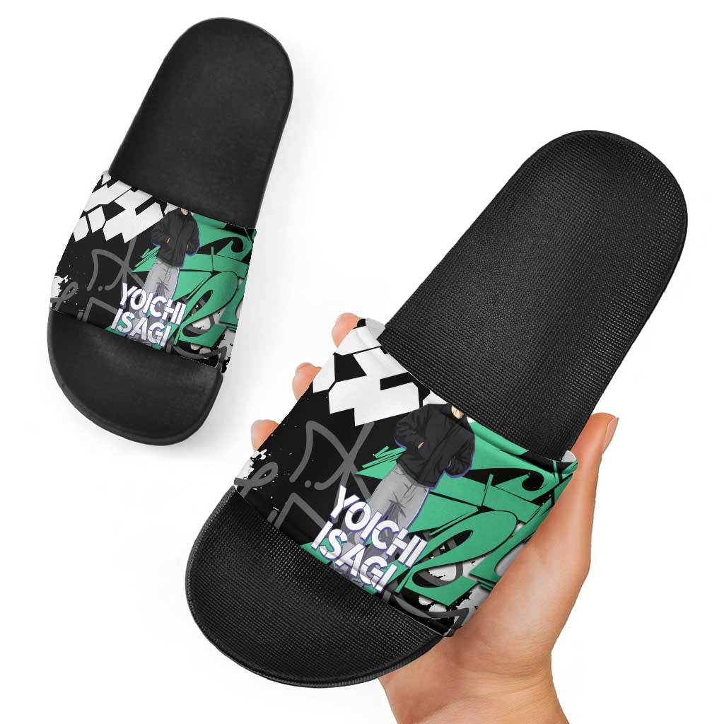 Yoichi Isagi Blue Lock Slide Sandals Green Graffiti Anime Aesthetic