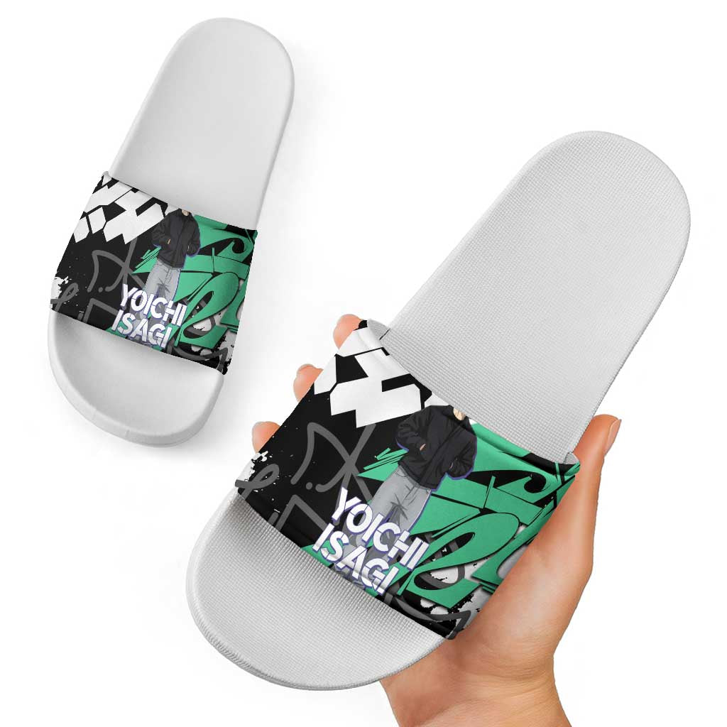 Yoichi Isagi Blue Lock Slide Sandals Green Graffiti Anime Aesthetic