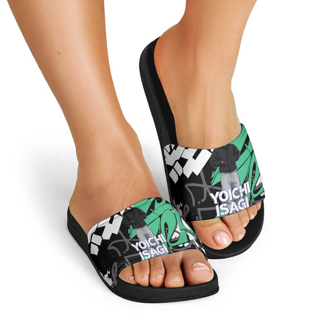 Yoichi Isagi Blue Lock Slide Sandals Green Graffiti Anime Aesthetic
