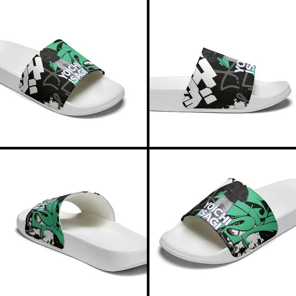 Yoichi Isagi Blue Lock Slide Sandals Green Graffiti Anime Aesthetic