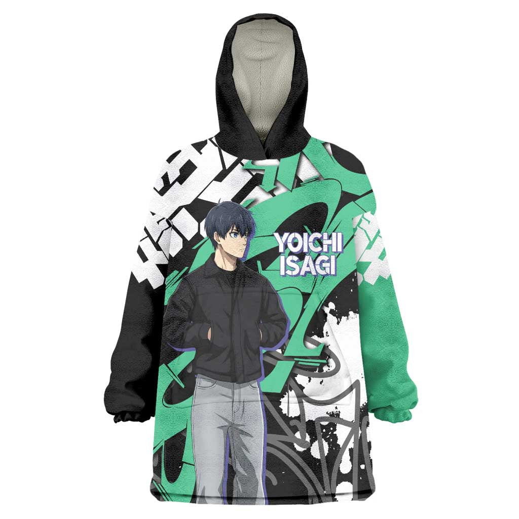 Yoichi Isagi Blue Lock Wearable Blanket Hoodie Green Graffiti Anime Aesthetic