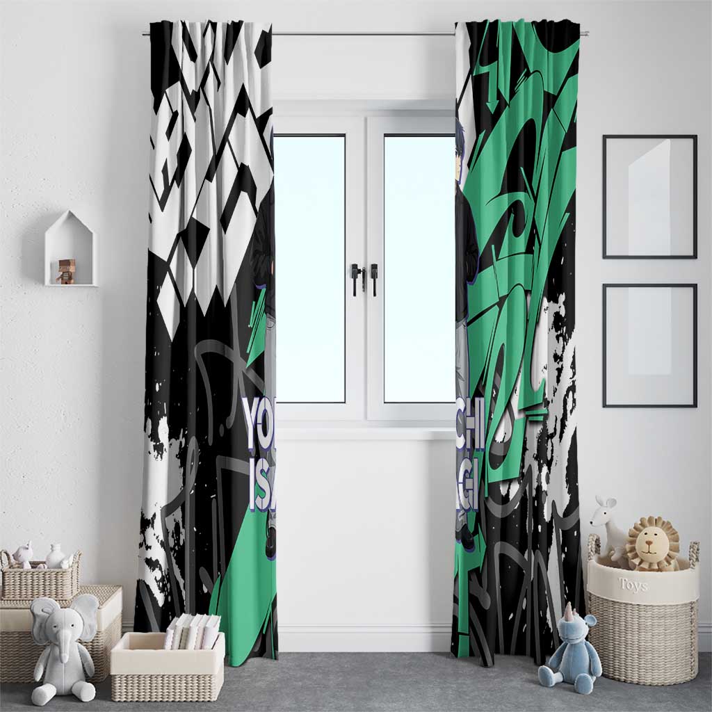 Yoichi Isagi Blue Lock Window Curtain Green Graffiti Anime Aesthetic