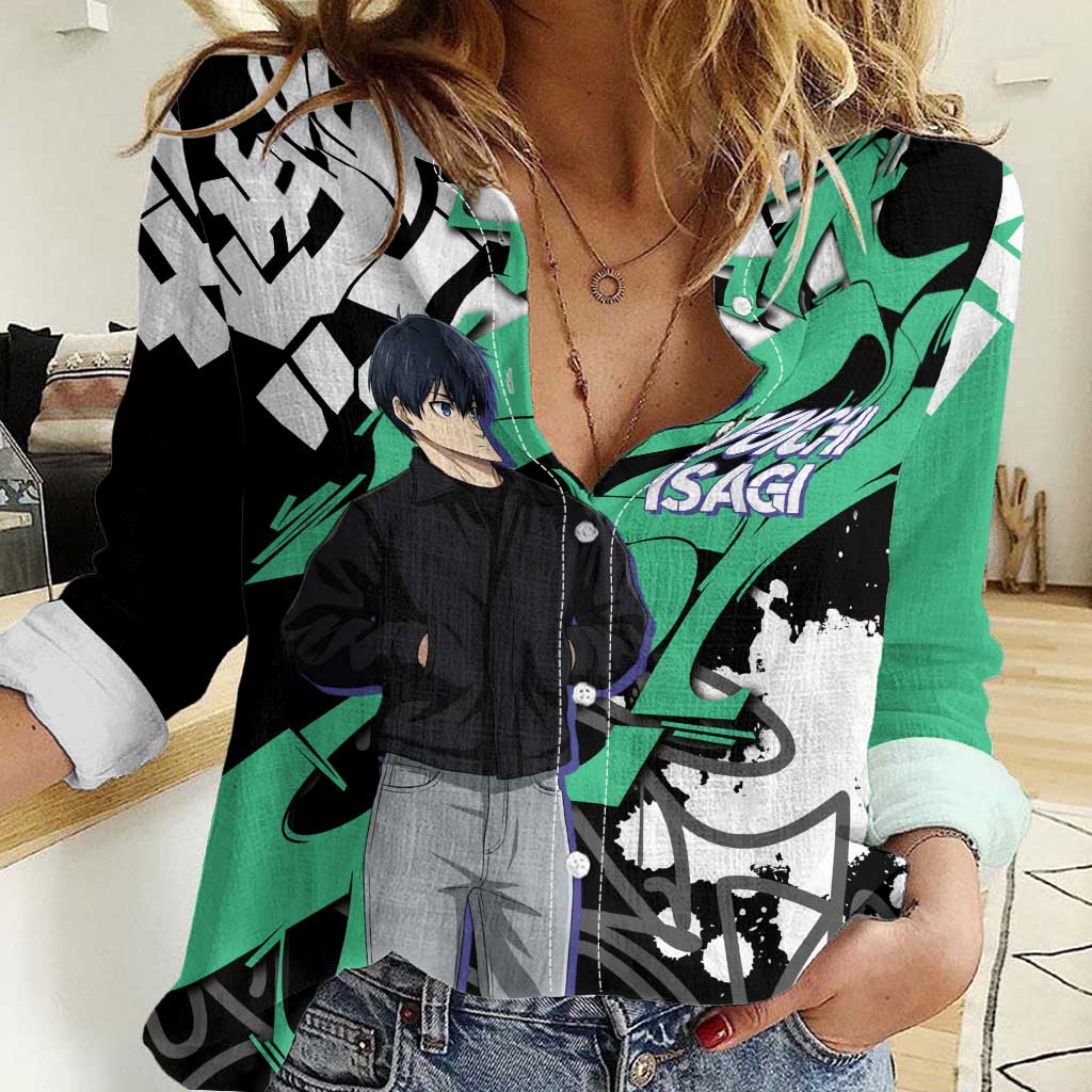 Yoichi Isagi Blue Lock Women Casual Shirt Green Graffiti Anime Aesthetic