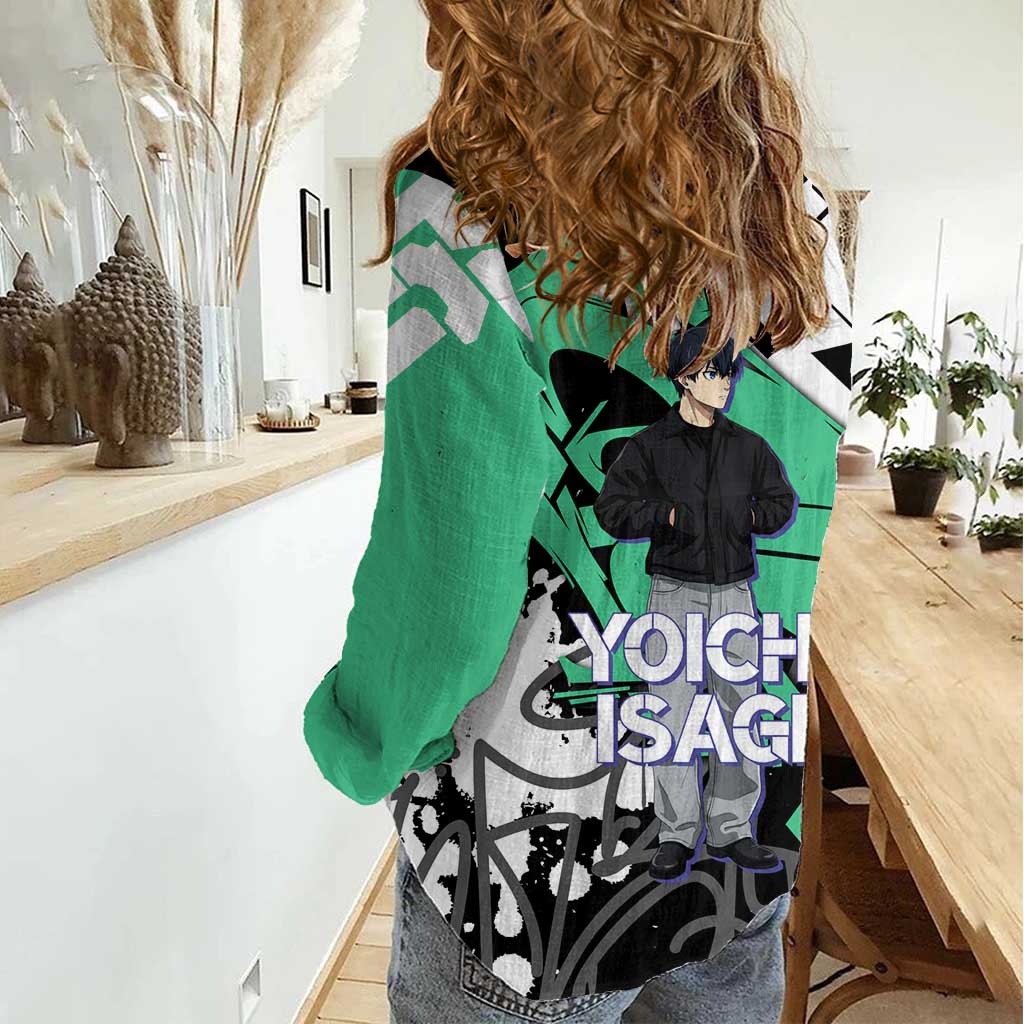 Yoichi Isagi Blue Lock Women Casual Shirt Green Graffiti Anime Aesthetic