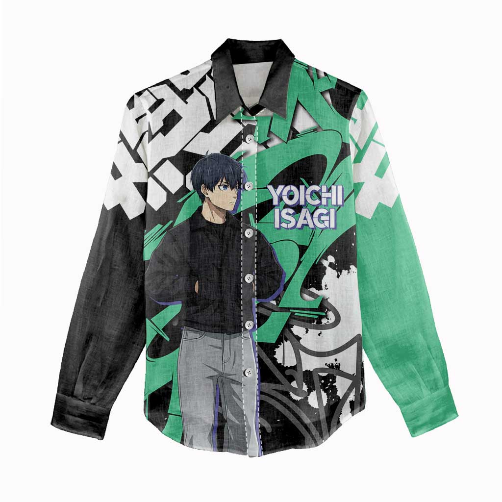 Yoichi Isagi Blue Lock Women Casual Shirt Green Graffiti Anime Aesthetic