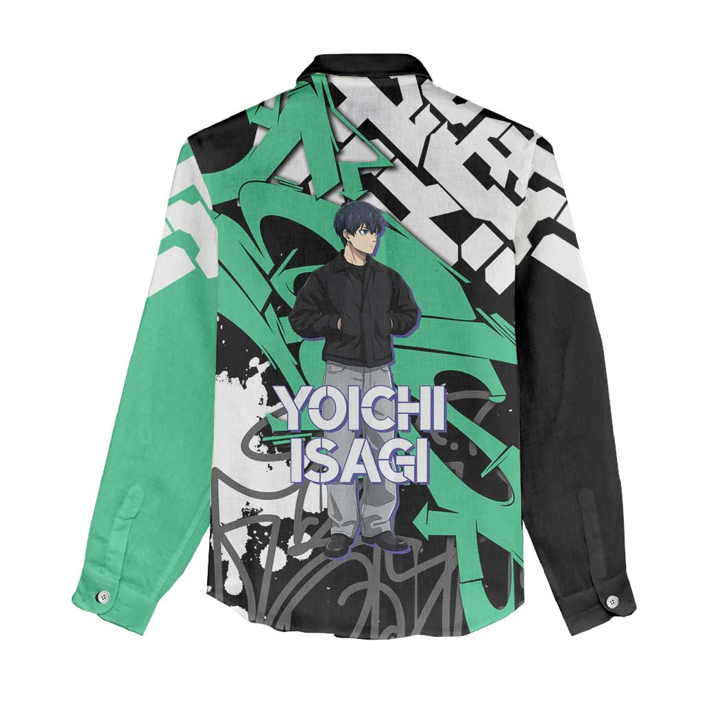 Yoichi Isagi Blue Lock Women Casual Shirt Green Graffiti Anime Aesthetic