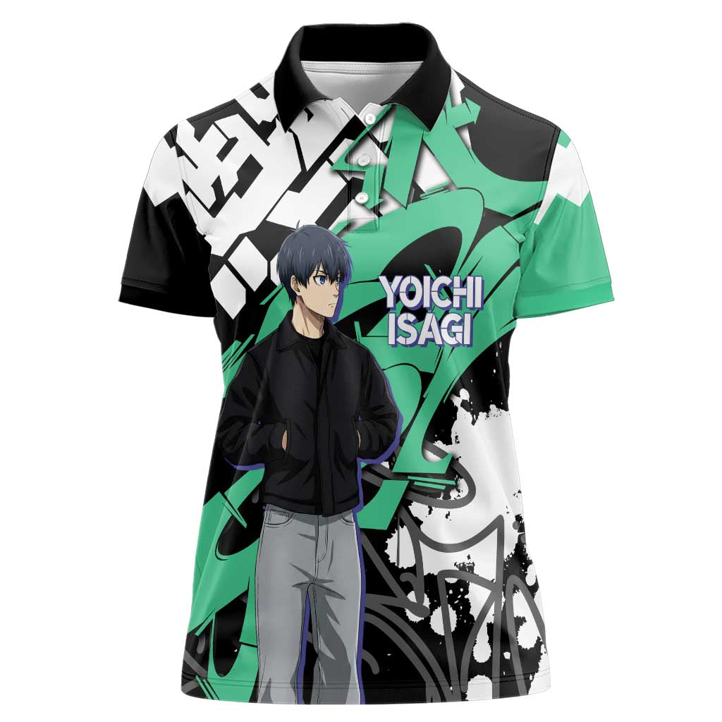 Yoichi Isagi Blue Lock Women Polo Shirt Green Graffiti Anime Aesthetic