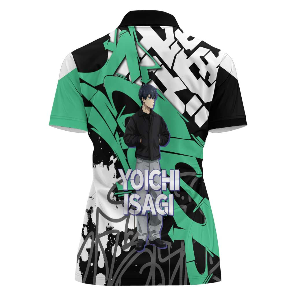 Yoichi Isagi Blue Lock Women Polo Shirt Green Graffiti Anime Aesthetic