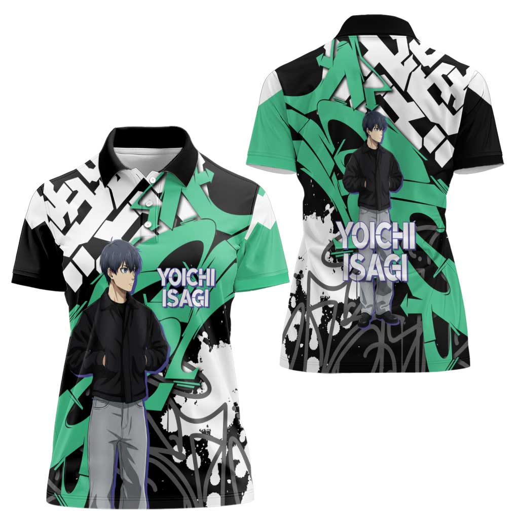 Yoichi Isagi Blue Lock Women Polo Shirt Green Graffiti Anime Aesthetic