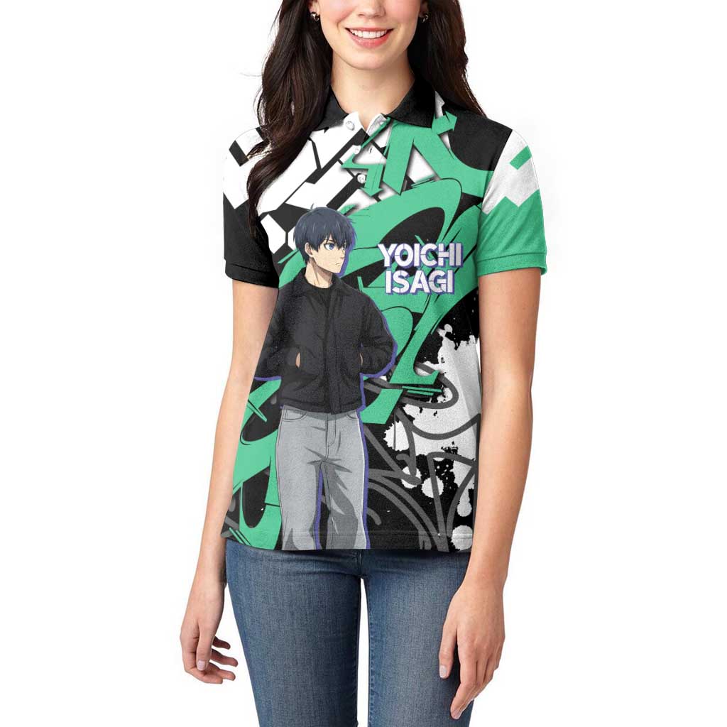 Yoichi Isagi Blue Lock Women Polo Shirt Green Graffiti Anime Aesthetic