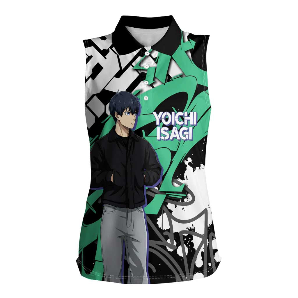 Yoichi Isagi Blue Lock Women Sleeveless Polo Shirt Green Graffiti Anime Aesthetic