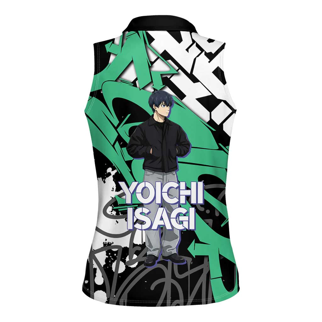 Yoichi Isagi Blue Lock Women Sleeveless Polo Shirt Green Graffiti Anime Aesthetic