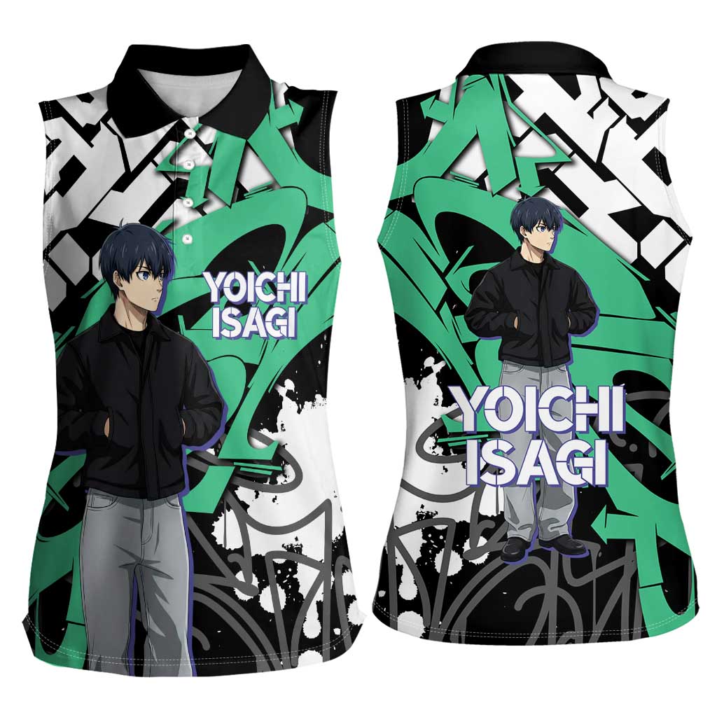 Yoichi Isagi Blue Lock Women Sleeveless Polo Shirt Green Graffiti Anime Aesthetic