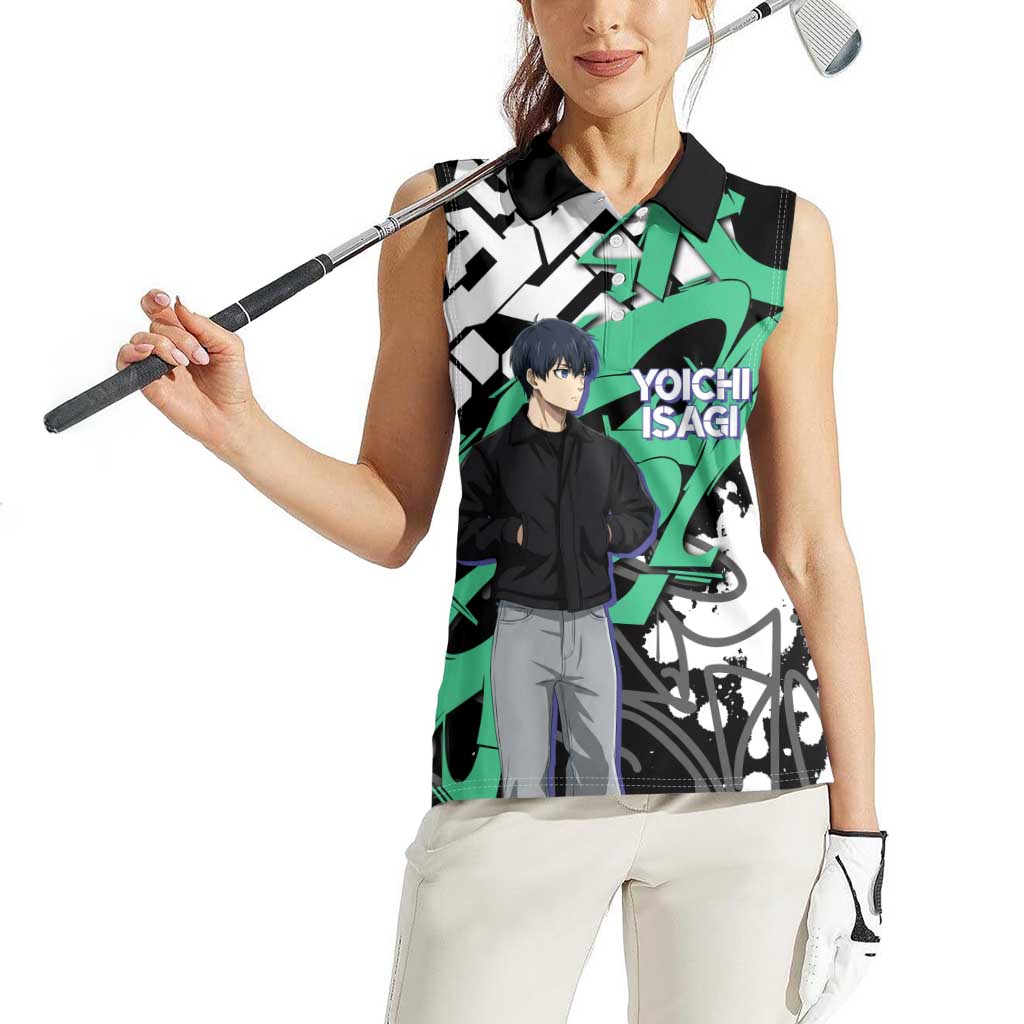 Yoichi Isagi Blue Lock Women Sleeveless Polo Shirt Green Graffiti Anime Aesthetic