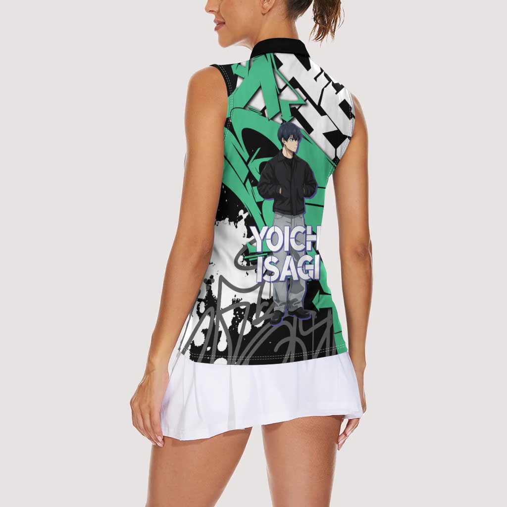 Yoichi Isagi Blue Lock Women Sleeveless Polo Shirt Green Graffiti Anime Aesthetic