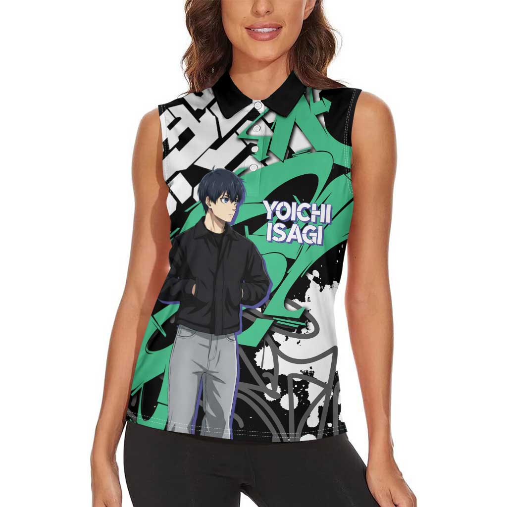 Yoichi Isagi Blue Lock Women Sleeveless Polo Shirt Green Graffiti Anime Aesthetic