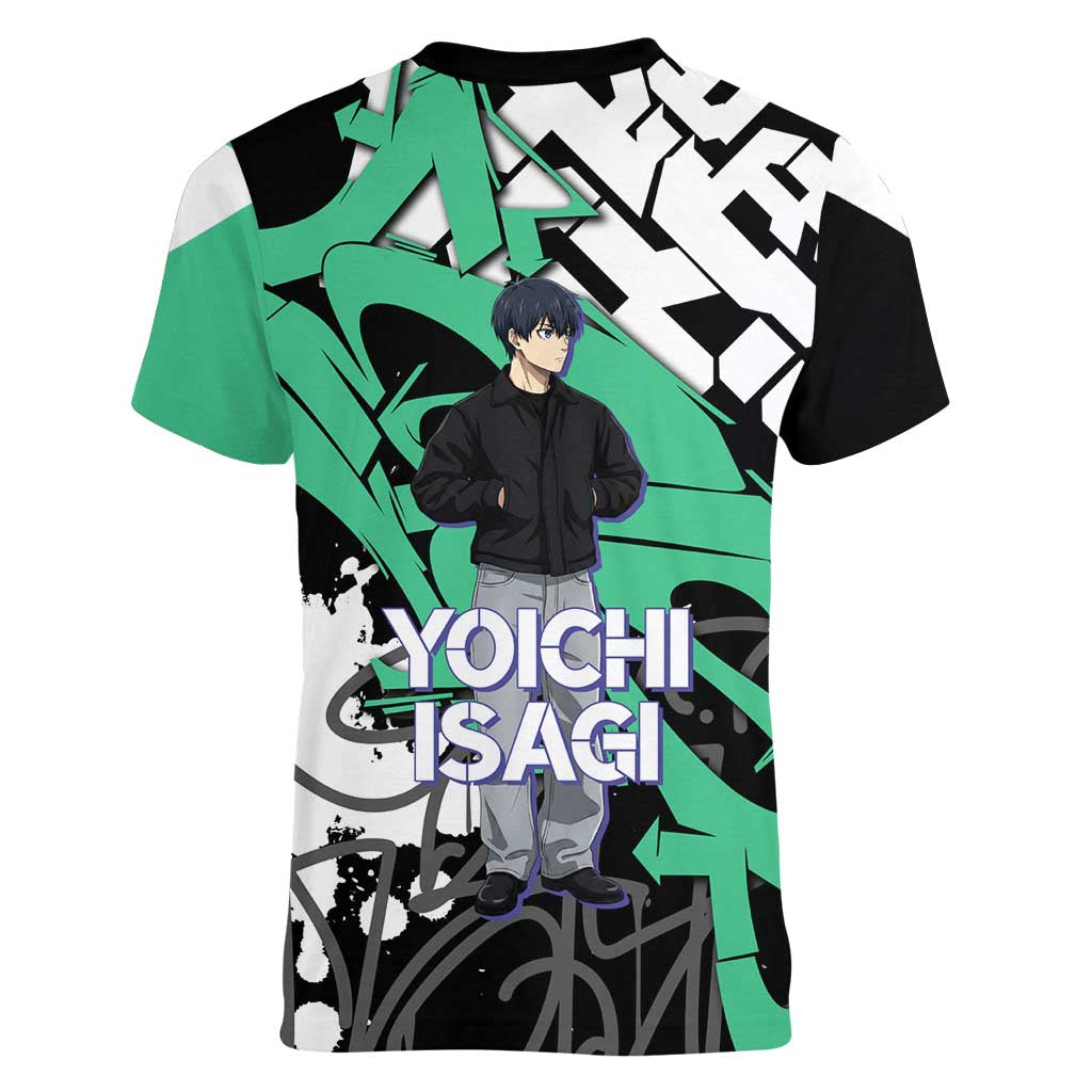 Yoichi Isagi Blue Lock Women V-Neck T-Shirt Green Graffiti Anime Aesthetic