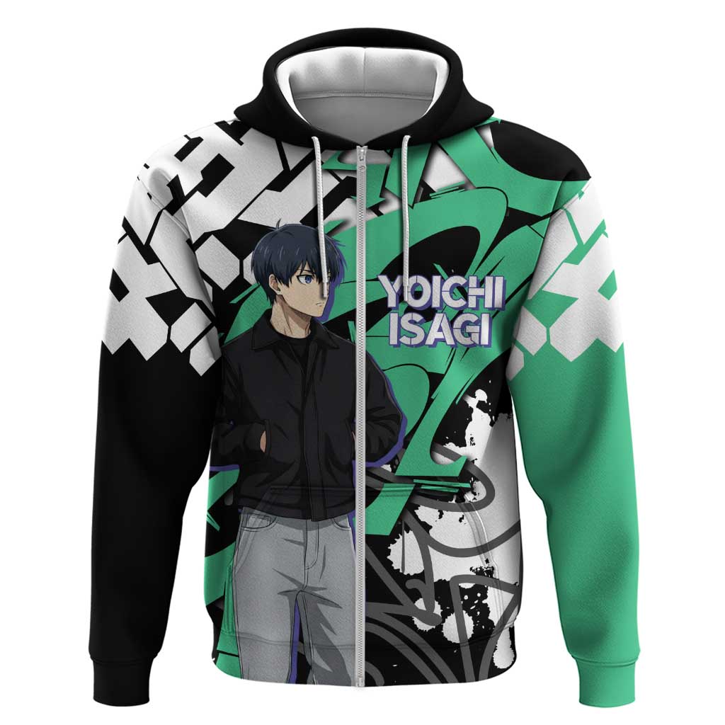 Yoichi Isagi Blue Lock Zip Hoodie Green Graffiti Anime Aesthetic