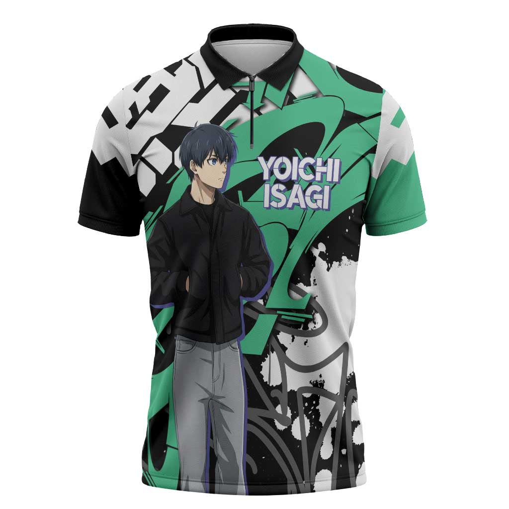 Yoichi Isagi Blue Lock Zipper Polo Shirt Green Graffiti Anime Aesthetic