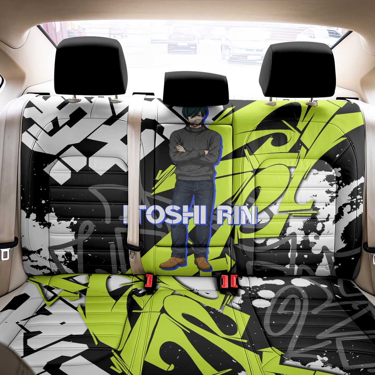 Itoshi Rin Blue Lock Back Car Seat Cover Urban Graffiti Street Art Style